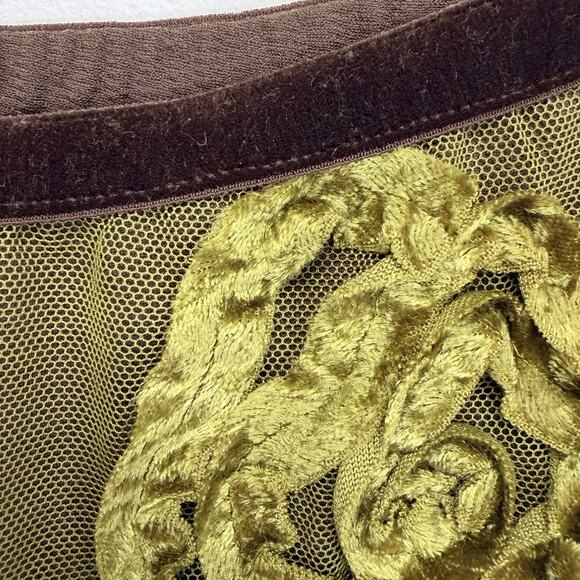 Arden B 3D Velvet Rosette Tulle Mesh Skirt M Olive Green & Brown Midi Y2K Goth - Picture 5 of 9